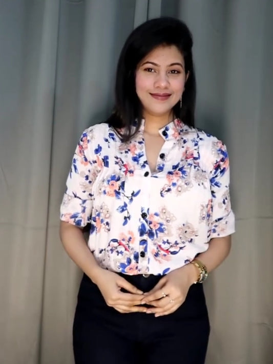 Monika's Choice- Peach Floral Pleated Shirt