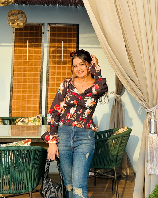 Ishika's Choice- Black Floral Top