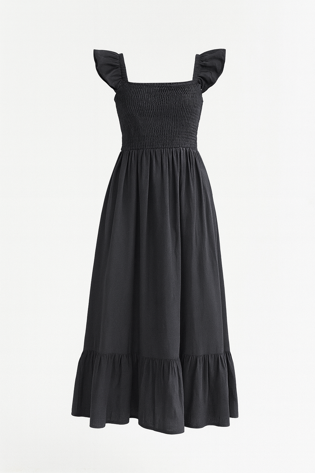 Linen Black Smocked Dress