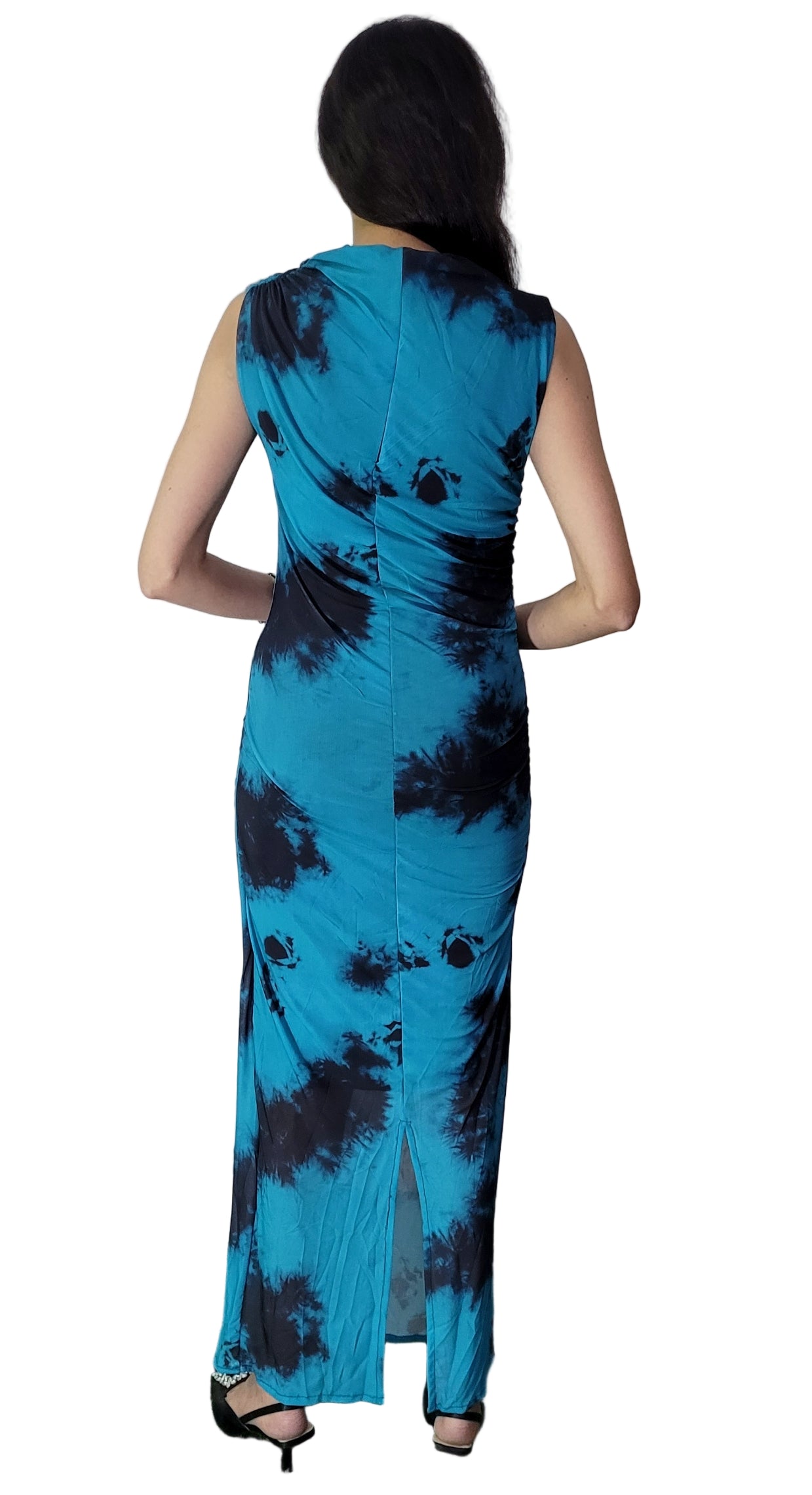 Blue Turtle Neck Mesh Dress