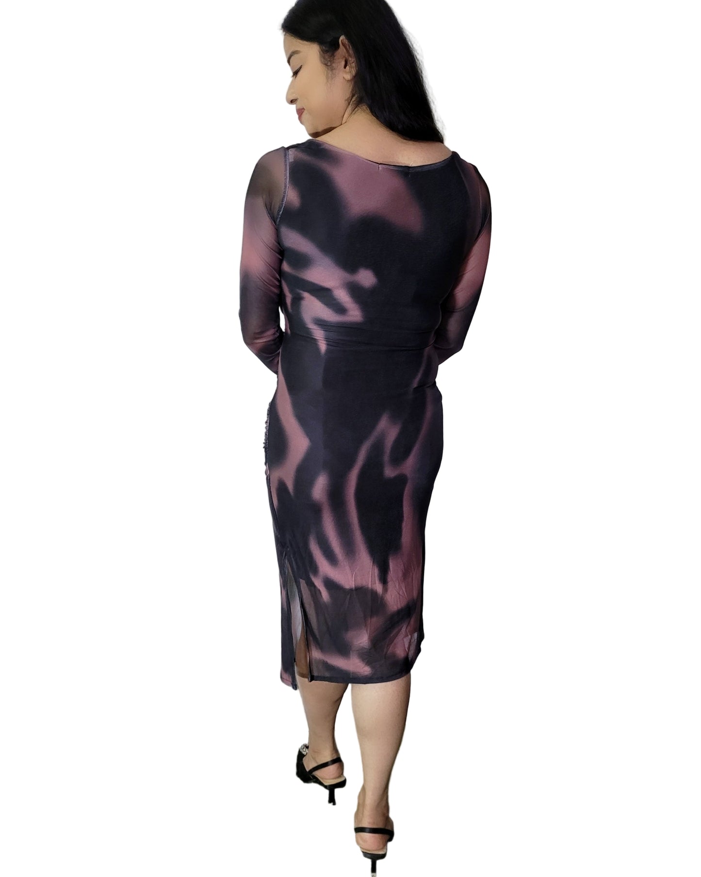 Blackish Brown Square Neck Mesh Dress