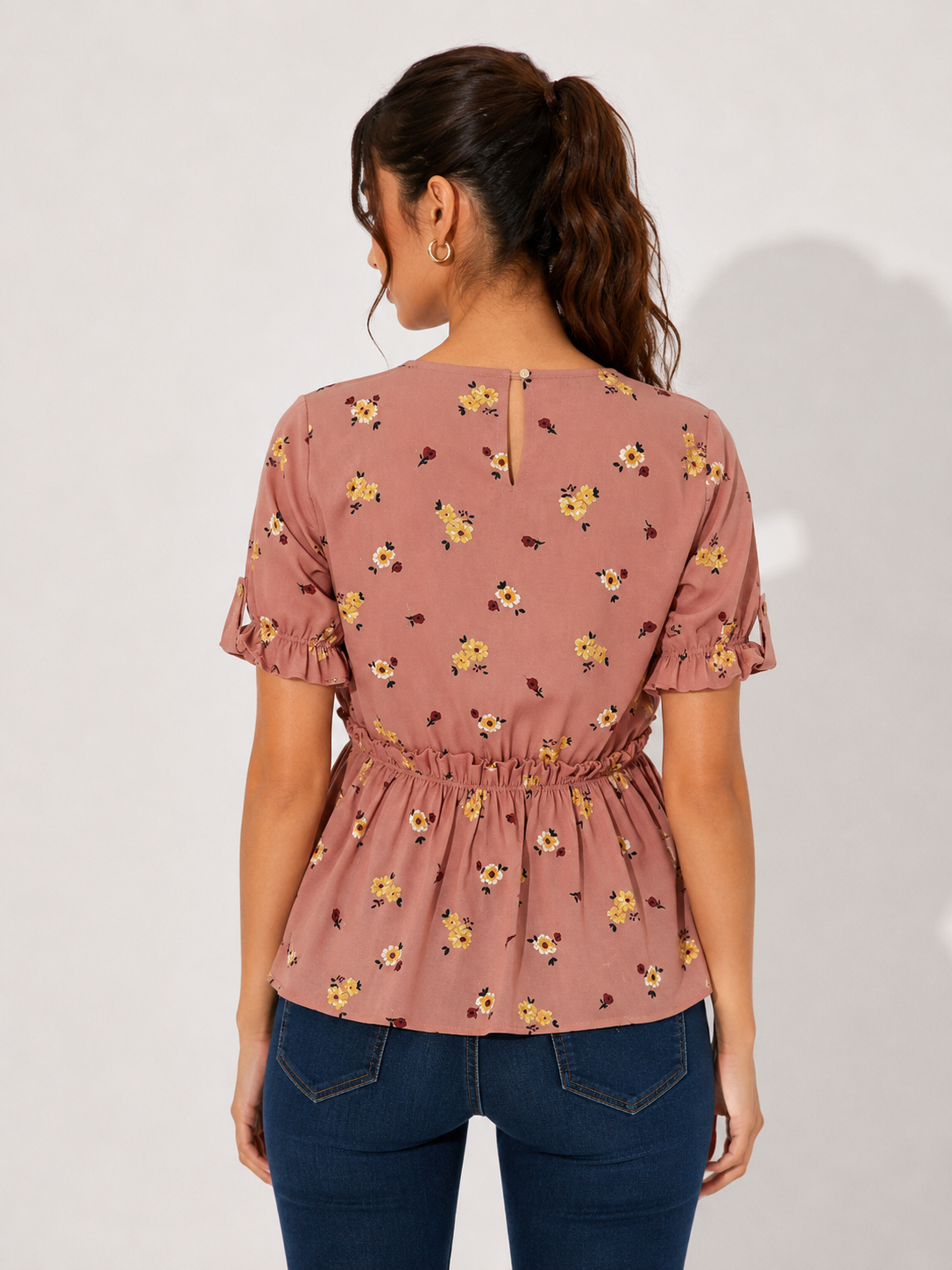 Peach Floral Peplum Top