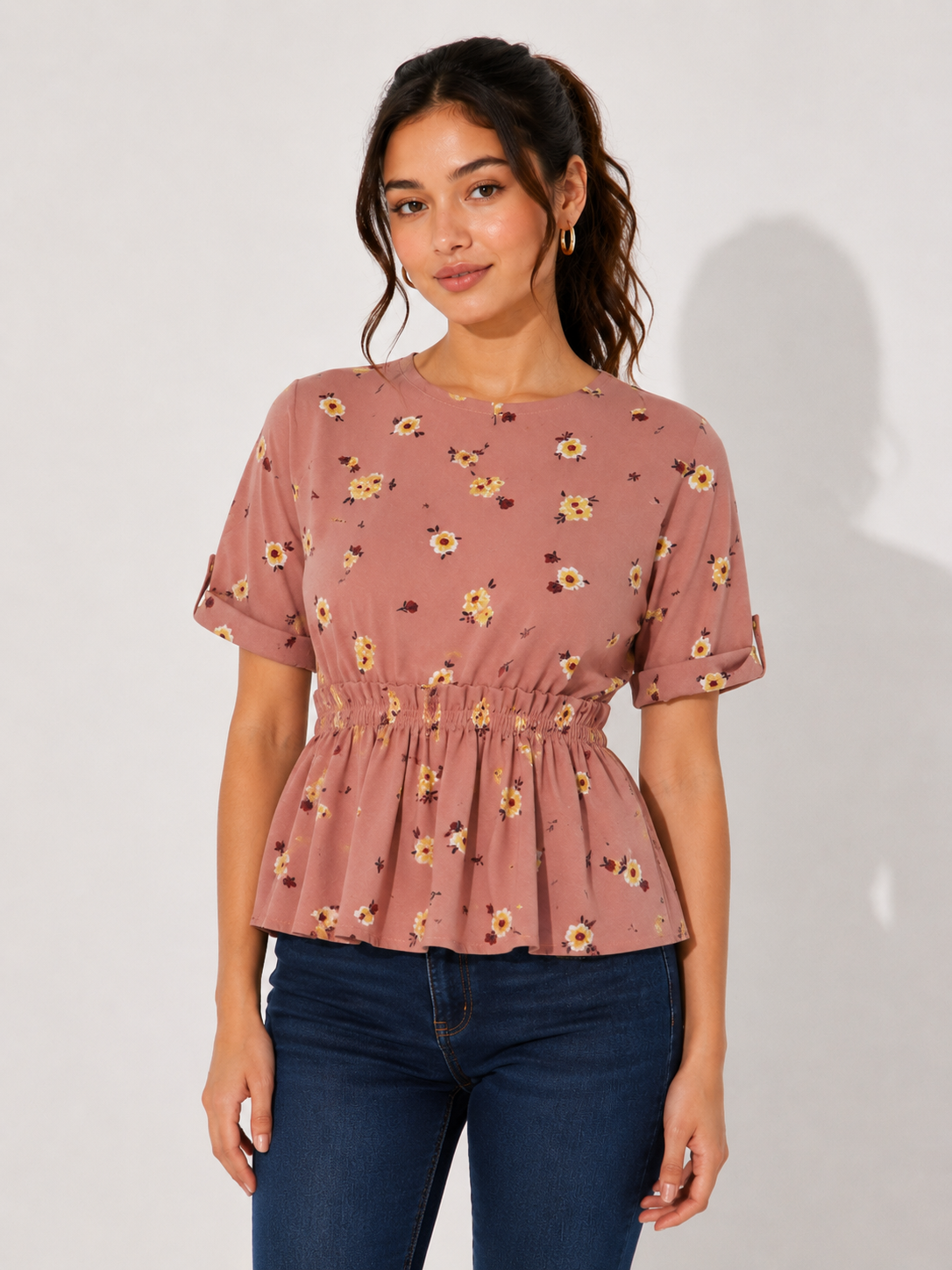 Peach Floral Peplum Top