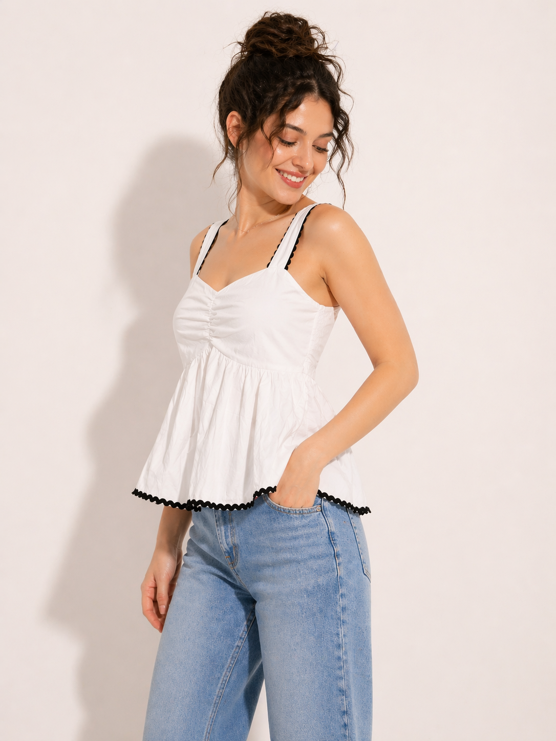 White Cotton Peplum Top