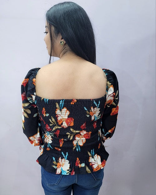 Ishika's Choice- Black Floral Top