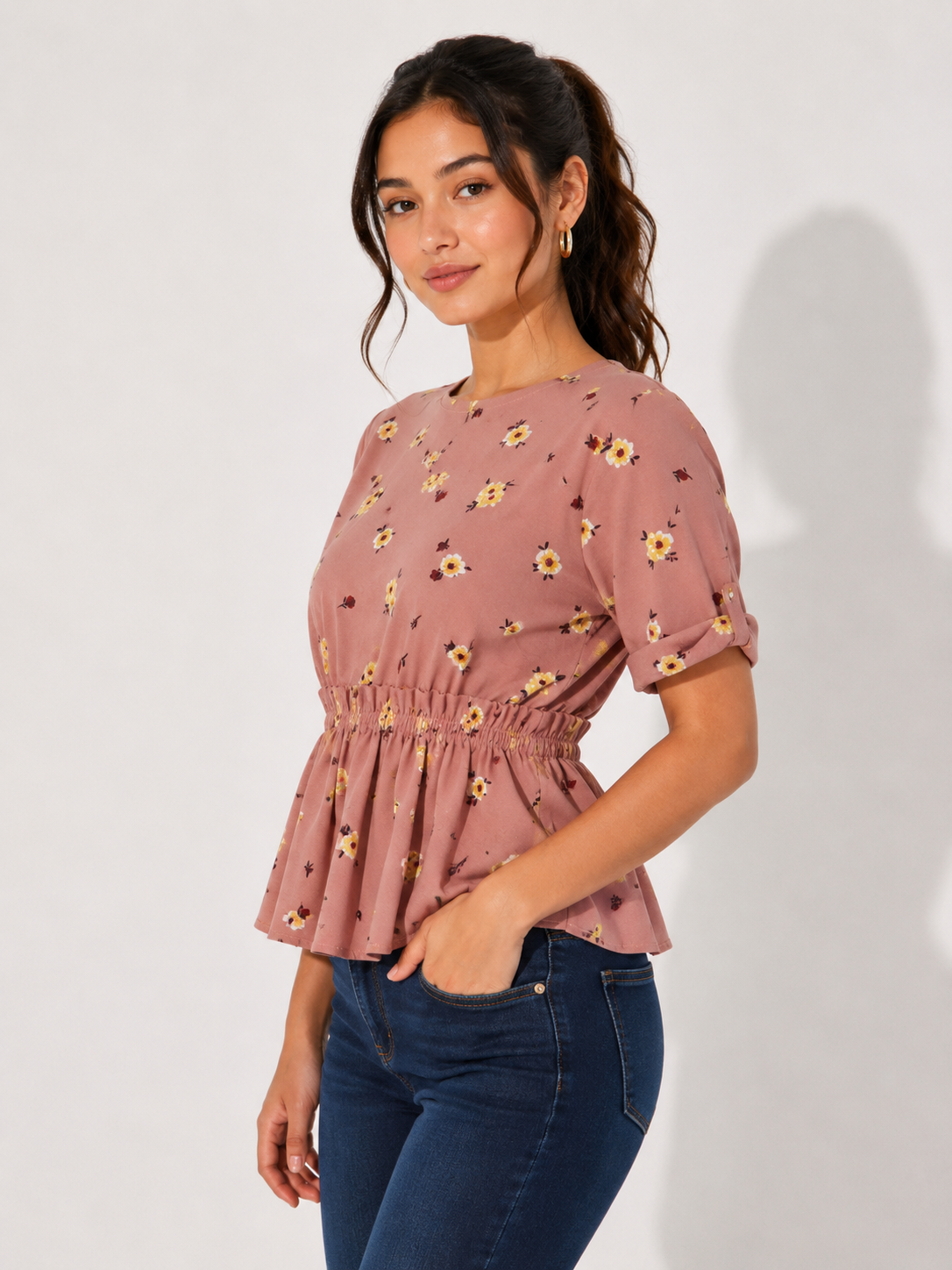 Peach Floral Peplum Top
