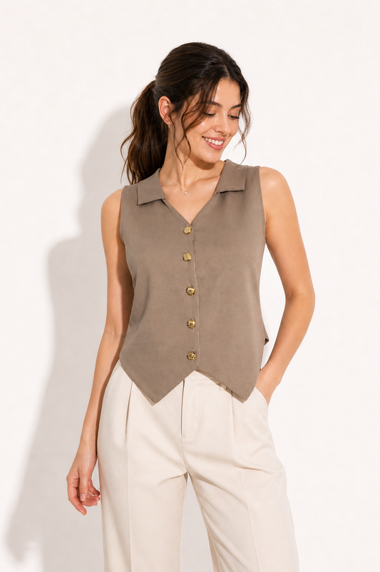 Dark Biege Waistcoat Top