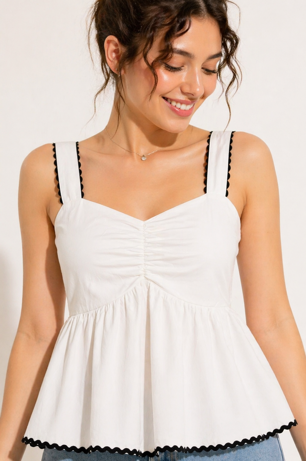 White Cotton Peplum Top