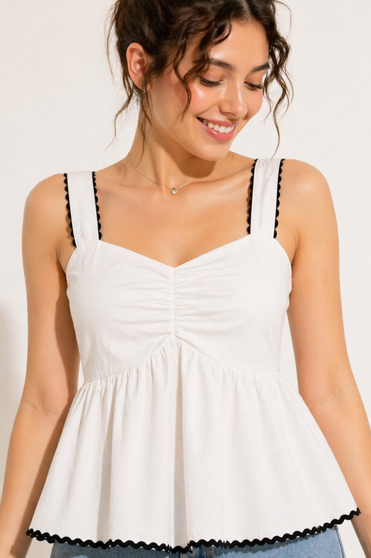 White Cotton Peplum Top