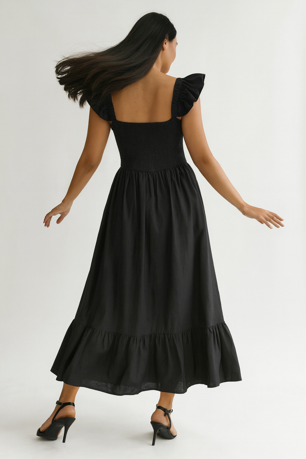Linen Black Smocked Dress