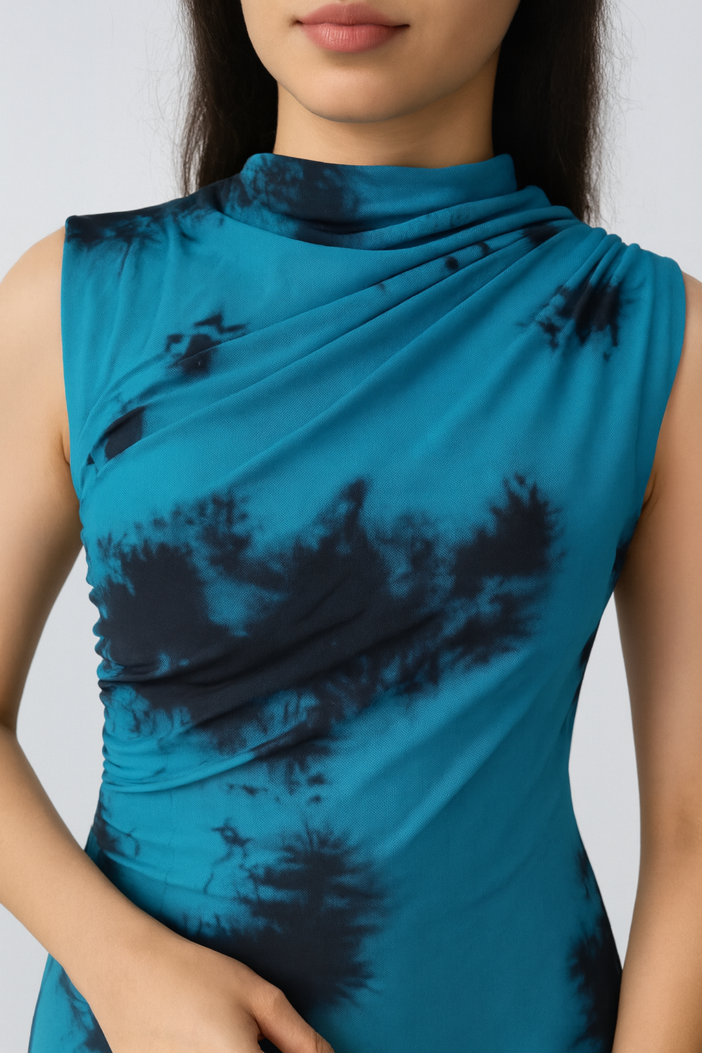 Blue Turtle Neck Mesh Dress