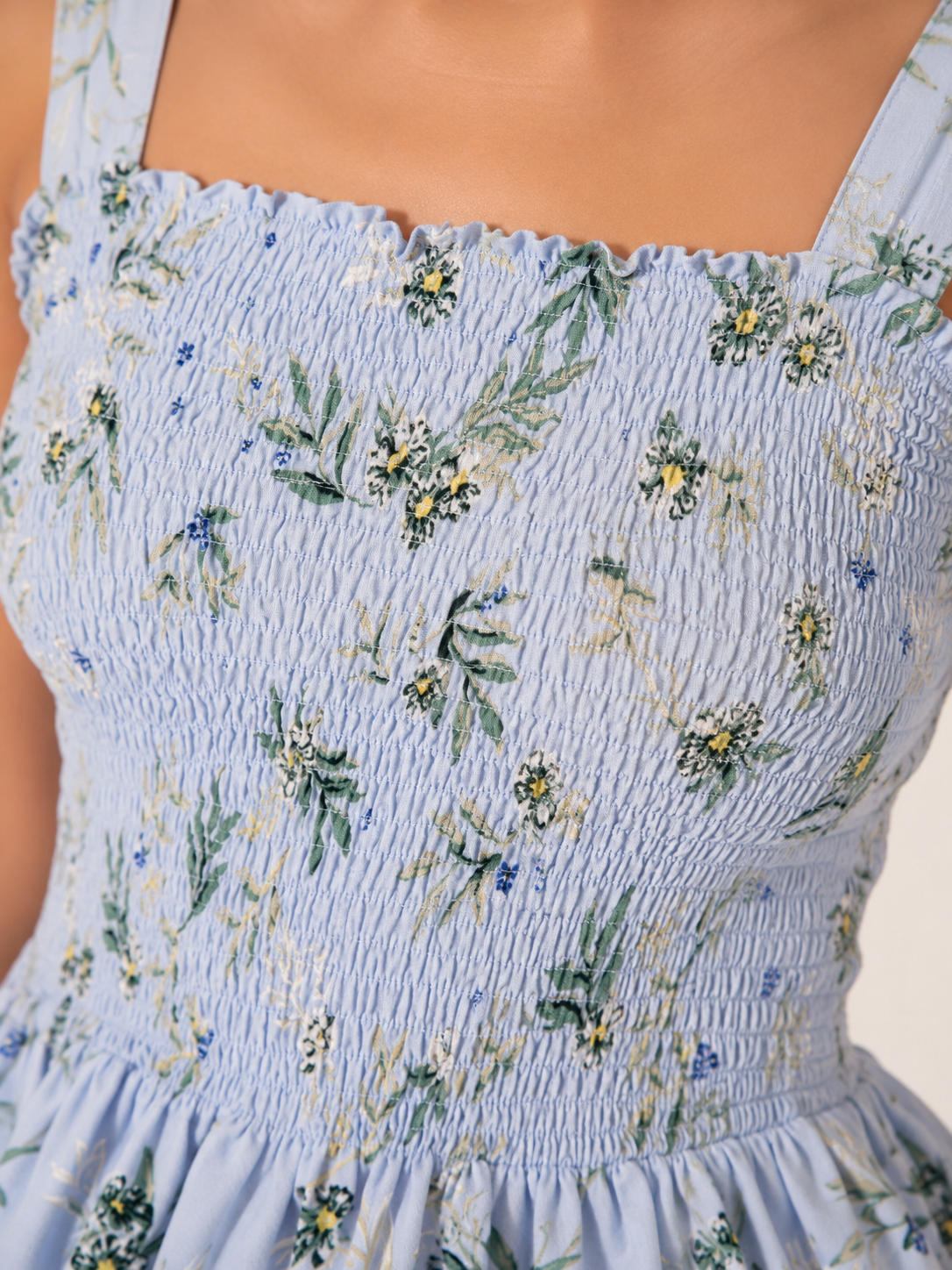 Blue Floral Elastic Strap Top