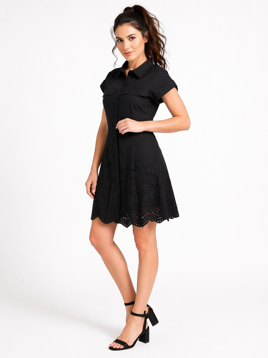 Black Cotton Shirt Dress