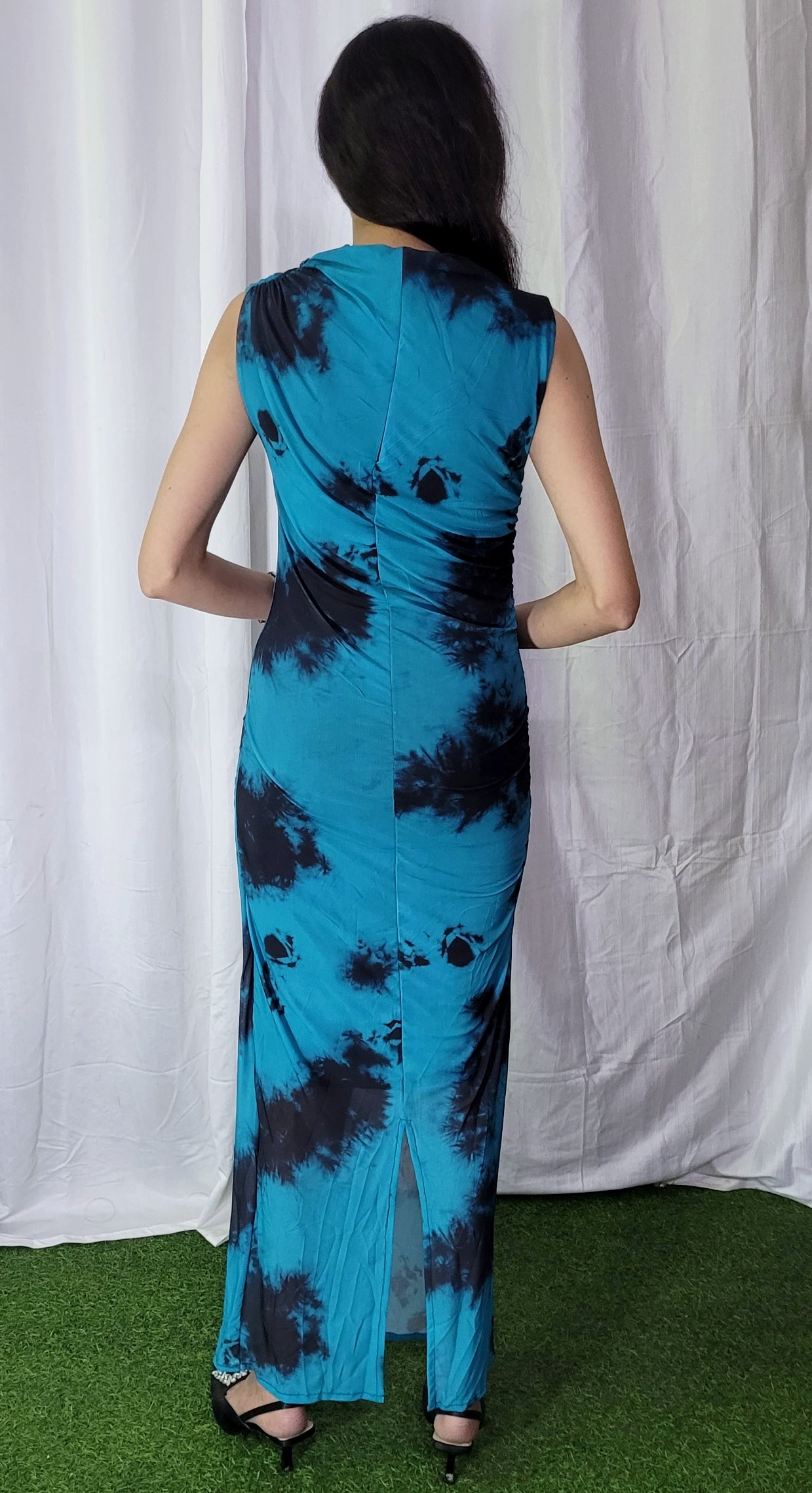 Esha's Choice- Blue Turtle Neck Mesh Dress
