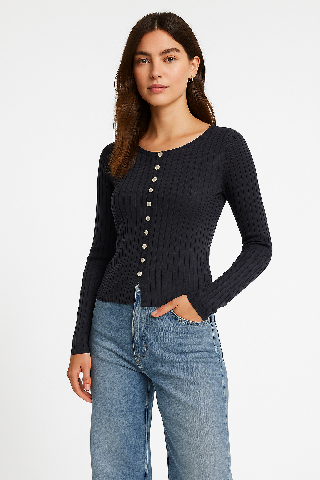 Front Button Down Ribbed Top